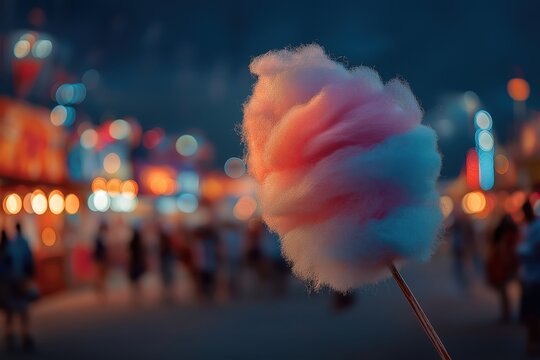 Glowing cotton candy lit by LED sticks at vibrant night festival - Powered by Adobe