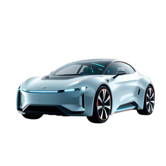 Fototapeta premium Futuristic electric concept car with a sleek, aerodynamic design, representing advanced automotive technology and modern luxury, isolated on transparent background