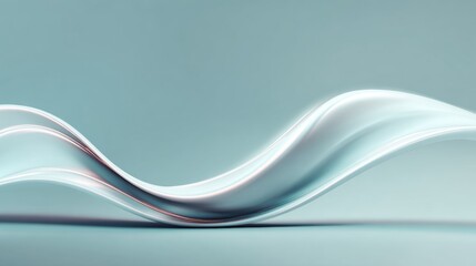 Obraz premium Abstract flowing metallic wave with smooth curved lines and glossy reflective surface in cool pastel shades creating a modern minimalist design