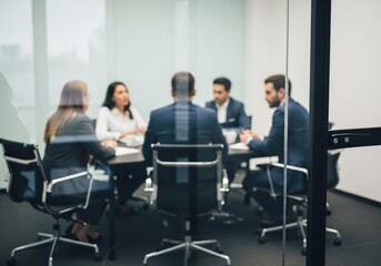 Business team discussing strategy in a modern office meeting room