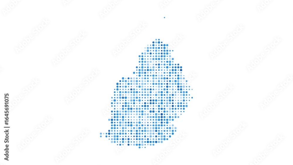 Poster mauritius dotted digital map. map of mauritius with pulsating colored circles. shape of the island f