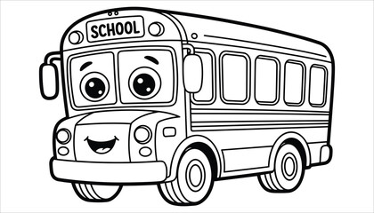 Cute School Bus Cartoon Coloring Page for Kids