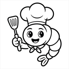 Cute Chef Shrimp Cartoon Coloring Page for Kids