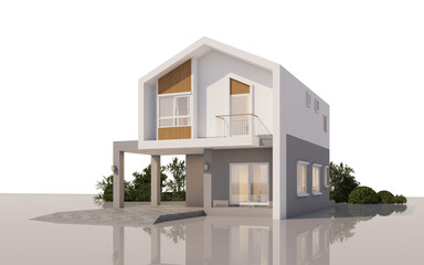 Architecture 3d rendering illustration of modern  house on white background