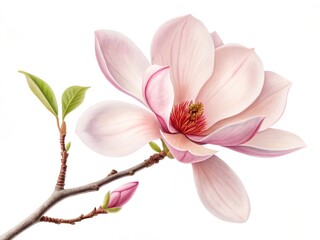 Naklejka premium Illustration of pink magnolia flower isolated on white background
