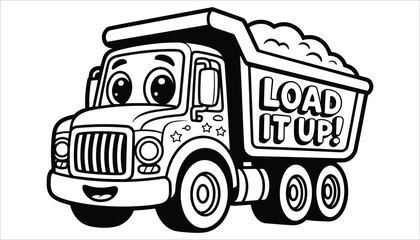 Cute Cartoon Dump Truck Coloring Page for Kids