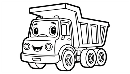 Cute Cartoon Dump Truck Coloring Page for Kids
