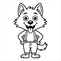 Cute Cartoon Wolf Coloring Page for Kids