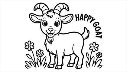 Cute Goat Coloring Page for Kids – Farm Animal Line Art Illustration