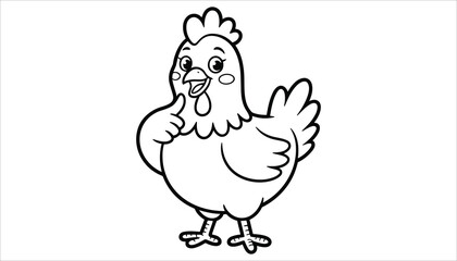 Cute Cartoon Hen Coloring Page for Kids