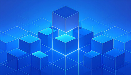 Obraz premium 青い立方体のデジタルアートと光の構成