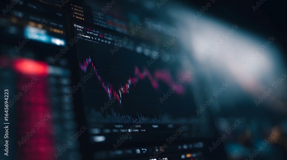 Poster dynamic trading platform interface with live financial data and modern lighting