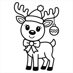 Cute Christmas Reindeer Coloring Page for Kids