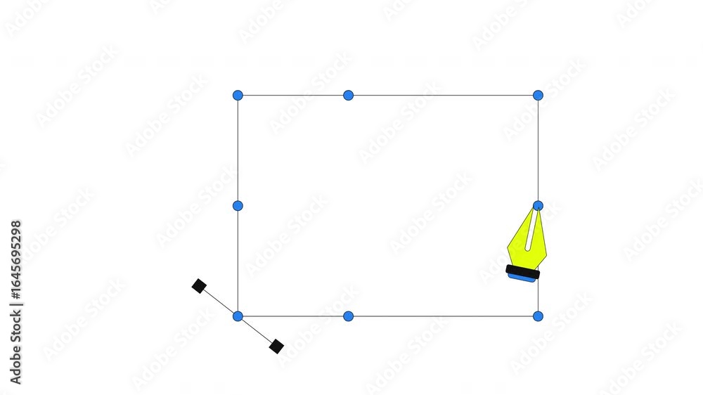 Poster vector shape editing with pen tool 2d cartoon object animation. rectangular bounding box adjustment.