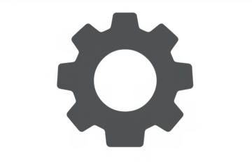 Gray gear icon on transparent background representing settings and configuration