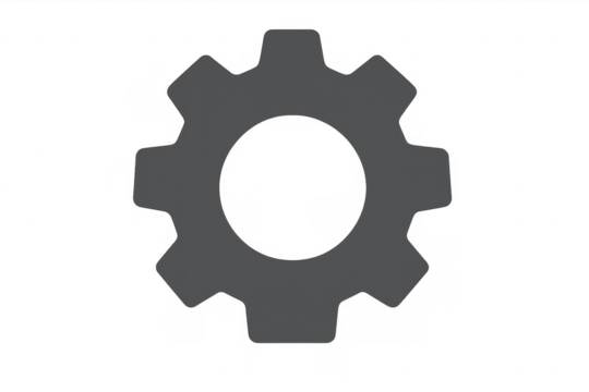 Gray gear icon on transparent background representing settings and configuration