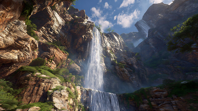 A breathtaking waterfall cascading down a rocky cliff (1) - Powered by Adobe