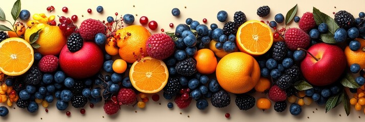 Abstract geometric fruit pattern showcases vibrant colors and eco-friendly design elements