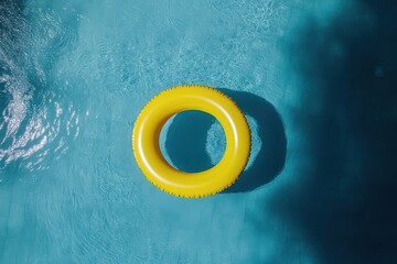 Bright yellow ring float resting in a clear swimming pool during sunny weather