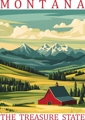 Montana State Travel Wall art Poster, Montana State Illustration For Wall Hanging Home Decoration Travel Poster
