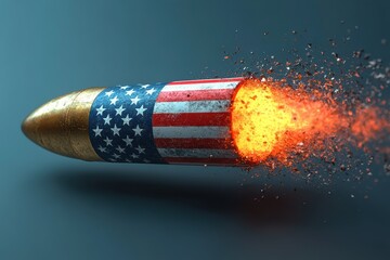 Flying bullet with USA flag design showcasing motion and energy in a dynamic portrayal