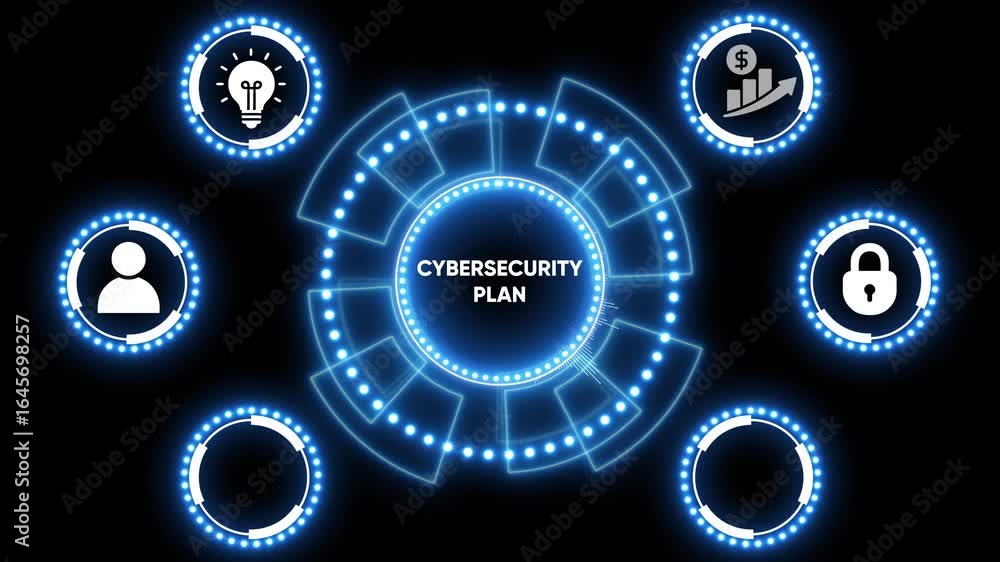 Poster animated futuristic blue circular interface element on black background for technology concepts