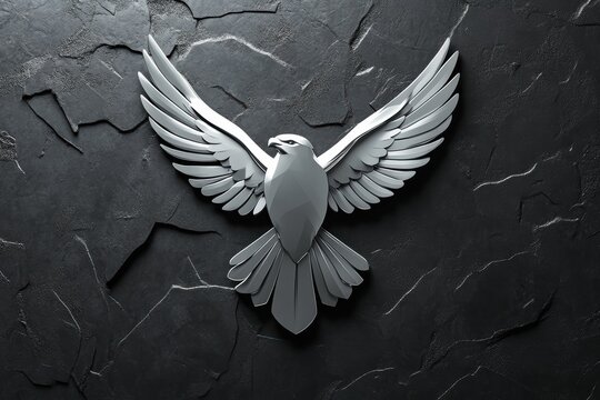 Creative graphic layout for advertising featuring a stylized bird emblem crafted from metal