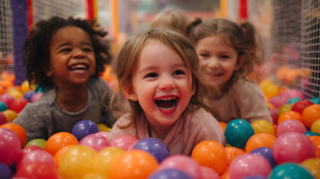 Kids laughing and playing in a colorful soft play area (1)