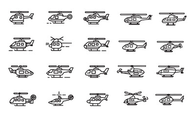 Collection of helicopter icons for website design on white background