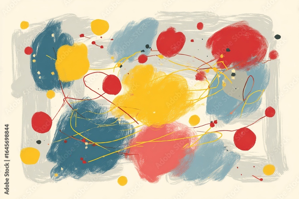 Poster colorful abstract artwork featuring vibrant shapes and dynamic lines in a playful composition