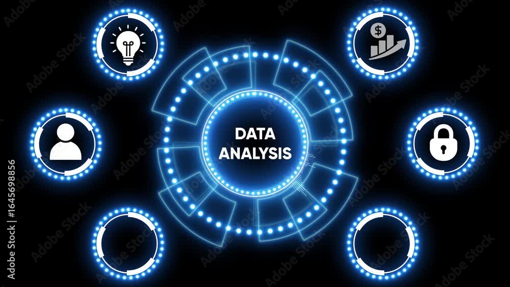 Poster animated neon blue futuristic hud interface element on dark background for technology design