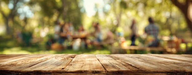 The Wooden Table in a Sunlit Park with Gathering and Quiet Moments
