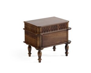 wood bedside table . Modern designer nightstand isolated on white background corner view
