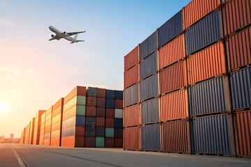Air Meets Sea – Global Logistics, Shipping Yard, Cargo Containers, Supply Chain, Freight, Transportation
