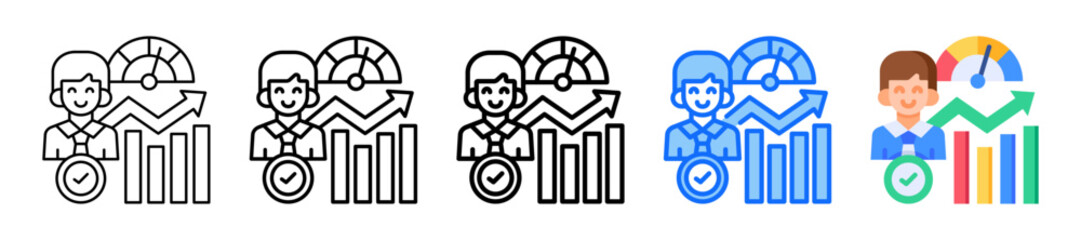 Performance Employee Icon In 5 Different Styles Set Collection