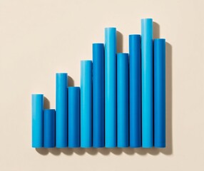 Blue Bar Chart Graph Made of Cylinders on Beige Background