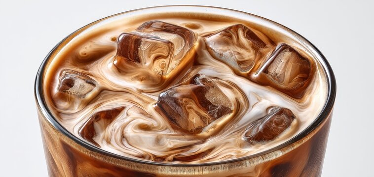 The Iced Coffee Glass with Swirling Cream and Ice Cubes - Powered by Adobe