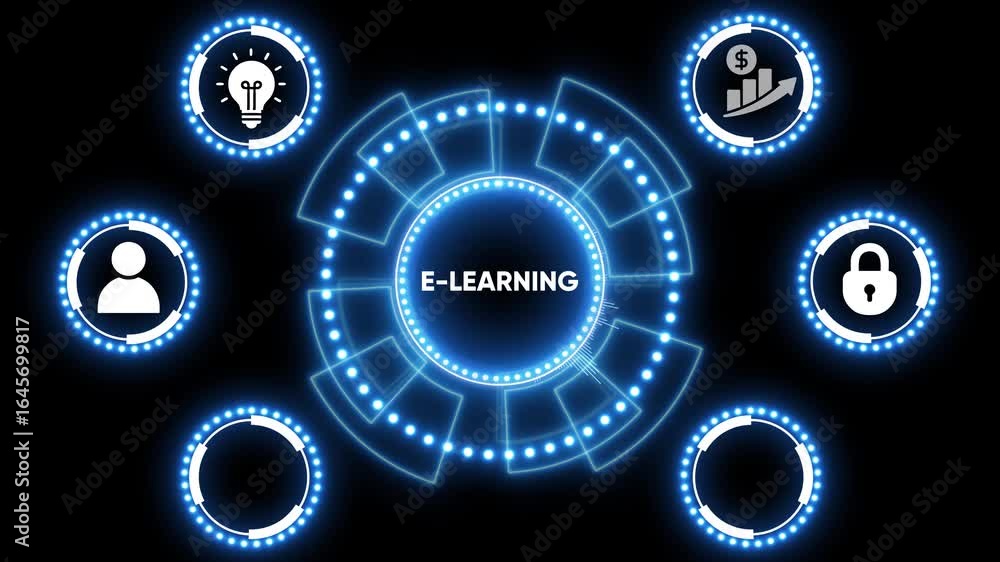 Poster animated blue futuristic circular hud element on black background suitable for technology concepts