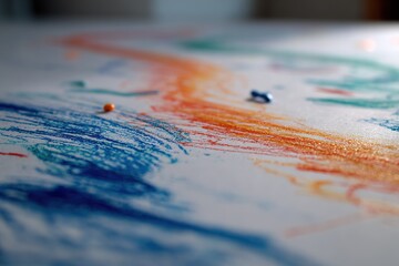 Colorful chalk drawings on a white surface created by children during an art activity in the afternoon light