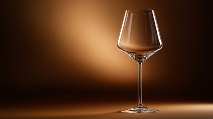 Premium crystal wine glass set on the right, warm brown background, luxury branding 