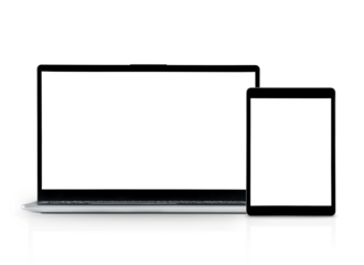 Modern laptop and digital tablet on white isolated background with clipping path. Element for design.