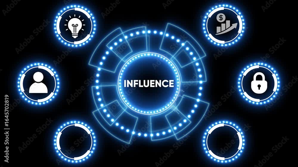 Poster futuristic blue glowing hud interface element rotating on a black background