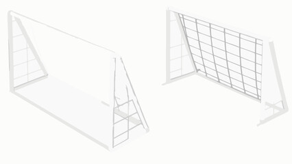 Pair of White Isometric Soccer Goals with Netting.