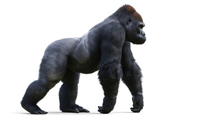 Naklejka premium A full body shot of a gorilla walking on all fours with a white background and visible musculature