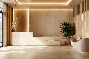 高級感と温かみのあるエステ・スパ受付カウンターの内観