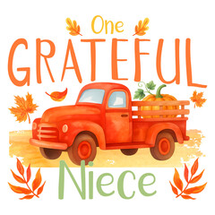 Grateful niece Thanksgiving watercolor retro designs