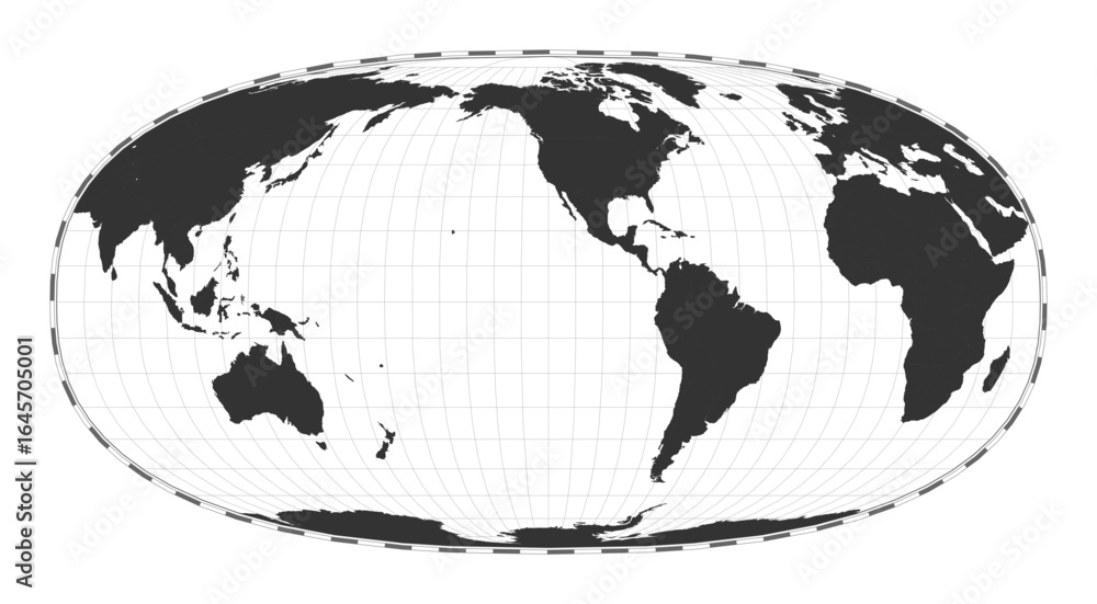 Poster vector world map. waldo r. tobler's hyperelliptical projection. plain world geographical map with la