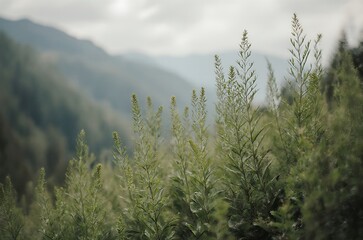 Calm Countryside Wildflower Field with Distant Mountains ai generated