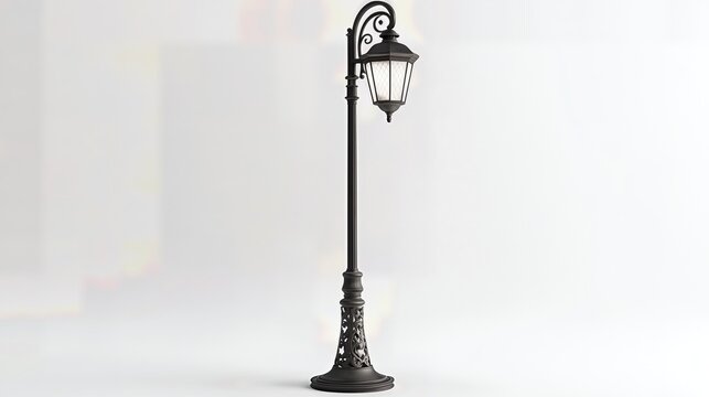 Ornate Black Street Lamp Post Design Render 3D Model Lighting in Isolated White Background - Powered by Adobe