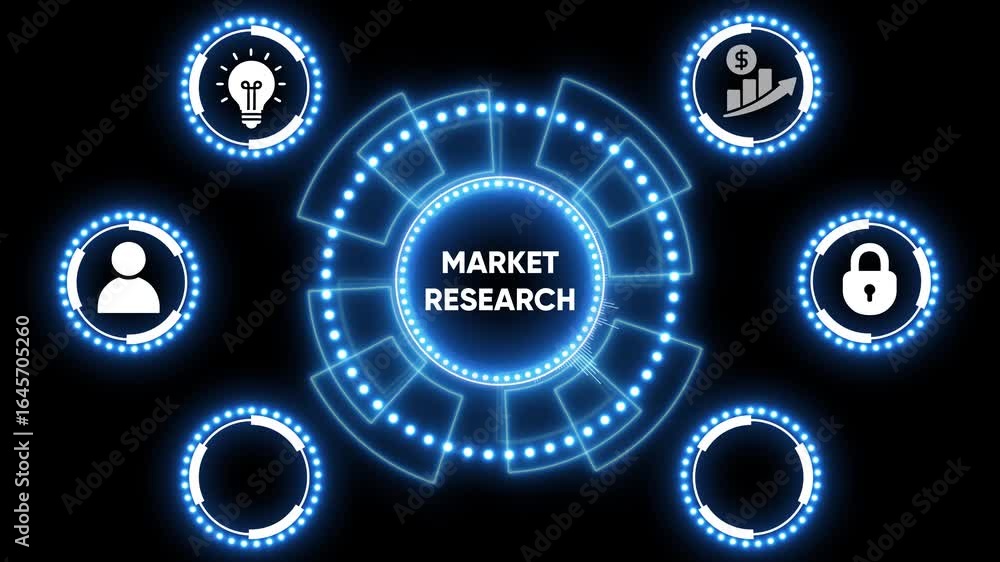 Poster animated holographic circle with glowing interface elements on a black background